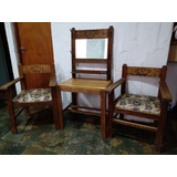 Antiguo Juego Sala Sillones Con Mesa Y Perchero Espejo Bisel