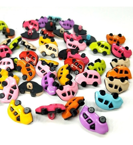 Botones Multicolores, X 20 Unid. Plastico Autos