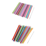 50 Reusable Rigid Plastic Striped Straws