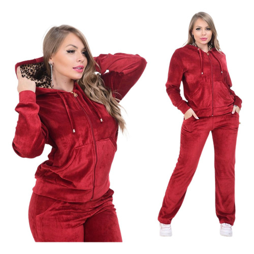 Conjunto Casaco Capuz De Frio E Calça De Plush Plus Size