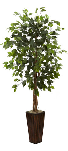 5924 - Árbol Ficus Con Macetero De Bambú, 5.5 Pies, Color Ve