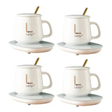 Pack X4 Taza De Café Con Calentador Eléctrico Juego De Tazas