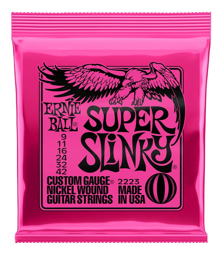 Encordadura Ernie Ball  Super Slinky  Para Guitarra Electrica, Rosa Mod. 2223