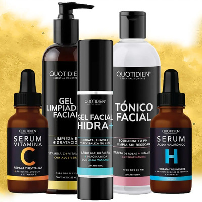 Kit - Limpiador Facial + Tonico Facial + Serum Vitamina C + Suero Acido Hialuronico + Gel Hidratante Facial - Skin Care - Suero Cuidado Facial - Antienvejecimiento - Antimanchas- Paquete Skincare | Meses sin interés