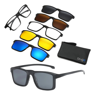 Lentes Clip On 6 En 1 Armazón Con Sobrepuestos Magnéticos de sol Polarizado T2258 Negro | Envío gratis