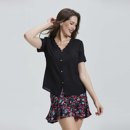 Blusa Mujer Aplicación Negro Fashion's Park