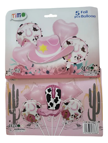 Set De 10 Globos Con Tematica Vaquera Botas Y Sombrero