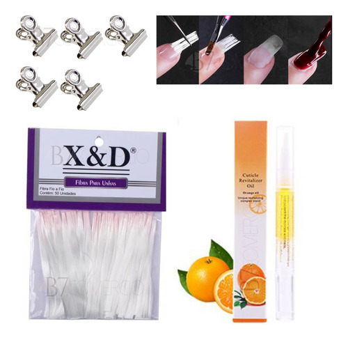 Kit Fibra De Vidro Cortada + Caneta Óleo Cutícula + Presilha