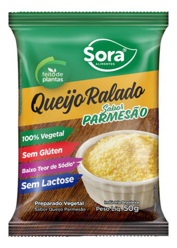 Queijo Ralado Parmesão Vegetal Sem Lactose Vegano Sora 50g