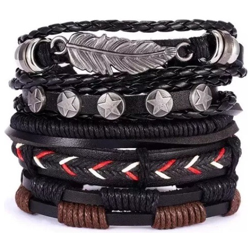 Set 5 Pulsera Manilla Brazalete De Cuero En Oferta Aprovecha