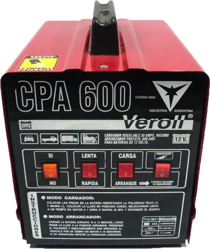 Cargador/arrancador Cpa600 30/600 Amp 12v S/pulsador Remoto