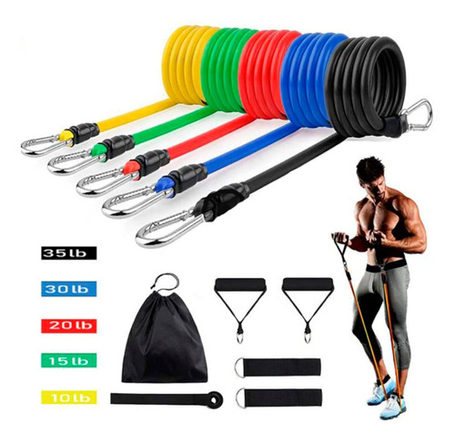 Kit Exercícios Elásticos Extensor 11 Peças