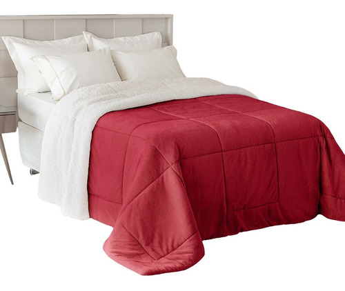 Coberdrom Casal Cama Queen Sherpa Lã De Carneiro Cor Vermelho