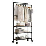 Rack Organizador Doble Para Ropa Perchero Closet Con Ruedas Color Negro