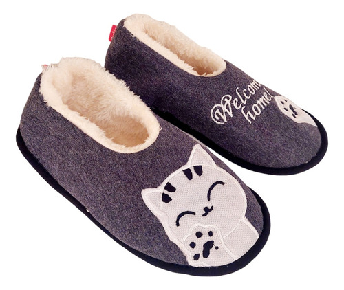 Pantuflas Cerradas Con Piel Dama Estampada Gatitos Margon