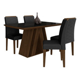 Mesa De Jantar C/vidro Ravena 4 Cadeiras Imb/preto/pto - M A Cor Imbuia/preto/preto 06