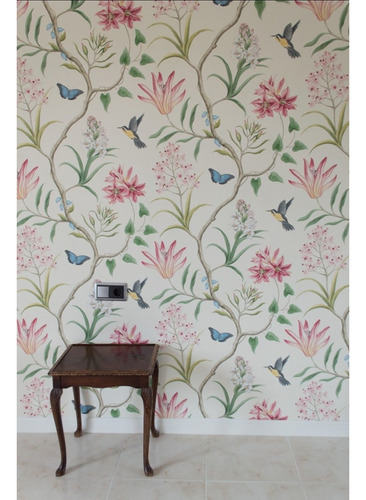 Papel Mural Autoadhesivo Pájaro Floral Rosa Moderno Vintage