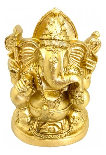 Ganesh Gordo Meditando 12 Cm Resina Dourado Prosperidade