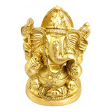 Ganesh Gordo Meditando 12 Cm Resina Dourado Prosperidade