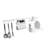 Kit Cozinha Suspensa Escorredor 10 Pratos Louça Barra Porta 