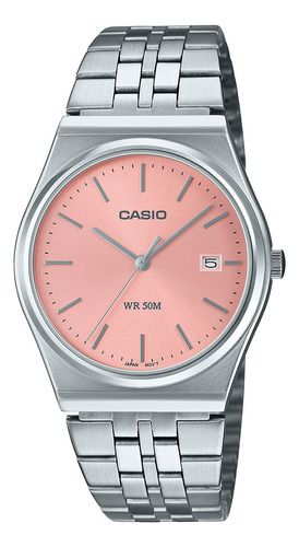 Reloj De Pulsera Casio Vintage Mtp-b145 Plateado Fondo Coral