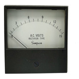 Voltímetro De 0 A 15 Ac Análogo Simpson 7.1cm X 7.1cm