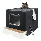 Arenero Plegable Para Gatos Con Tapa Y Accesorios, Color Neg