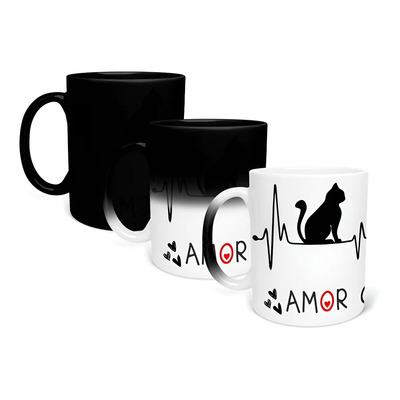 Taza Mágica Termosensible Cerámica Negra Diseño Gatos 315ml Negro