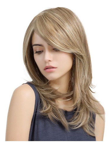 Peluca Larga Rubia Ceniza Rizada Cubo Cabello Natural 20 .