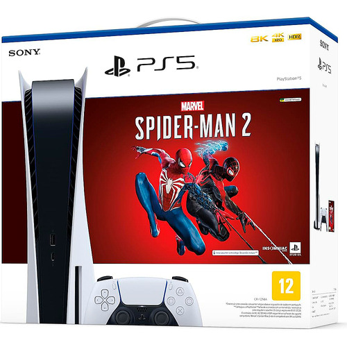 Console Sony Playstation 5 Leitor Mídia Física Ps5 Bundle Jogo Marvel Spider Man 2 825gb Ssd Bivolt Original Completo Na Caixa