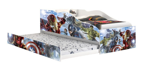 Cama Solteiro Com Auxiliar Avengers  Com 1 Colchão