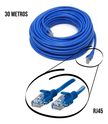 Cabo Rede Cat5e 30m Utp Internet Ethernet Rj45 Montado Azul