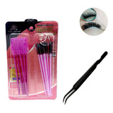 Set Pestañas Cepillos Peines Cejas X12u + Pinza Curva Negro