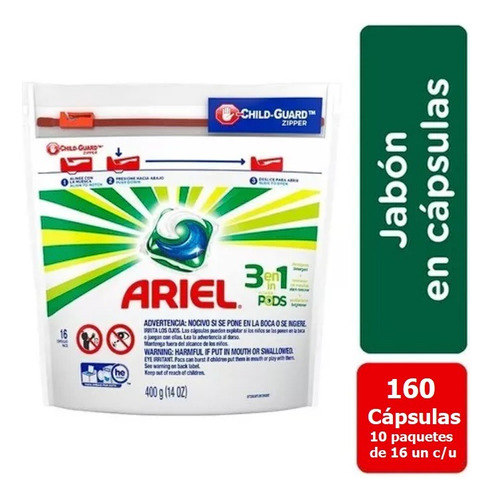 Pack X 10 Ariel Pods 3 En 1 - 160 Capsulas