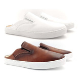 Kit Mule Babuche Sapatilha Casual Slip On Masculino Em Couro