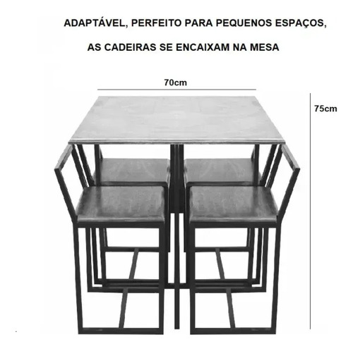 Conjunto Mesa E Cadeiras Madeira Industrial Black