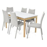 Set Comedor Teba Madera Con 6 Sillas Palermo Color Taupe Diseño De La Tela De Las Sillas Poliéster