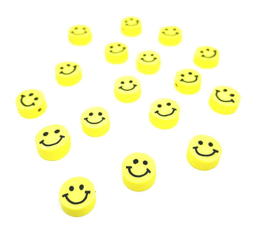 Pack 40 Dijes Pasantes 10mm Fimo Happyface Amarilla