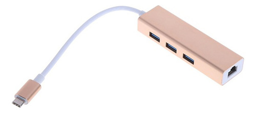 Adaptador Usb Tipo Dorado Con 3 Puertos Usb 3.0 Ethernet