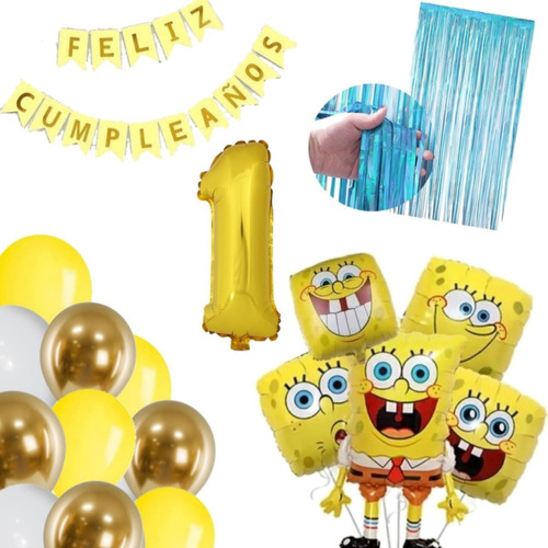 Combo Deco Bod Esponja 3d + Estrellas + Feliz Cumple