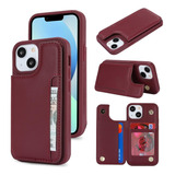 Funda Cartera Para iPhone 13 Mini Rojo Vino 5.4 PuLG Piel Si