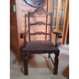 Cadeira Antiga, Madeira Imbuía, Com Braços, Acento Couro 