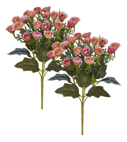 2 Buque Mini Rosas 20 Flores Folhas Artificial Delicado Real