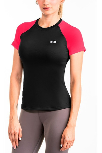 Playera Licra Bicolor Deportiva Gym Manga Corta Para Mujer