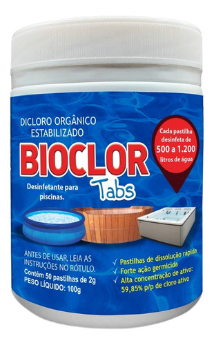 Clorin Bioclor Tabs Piscina Inflável Plástica 50 Pastilhas