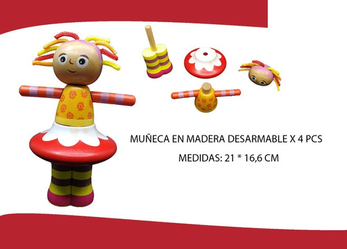 Muñeca En Madera Desarmable 4 Piezas