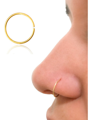 Piercing De Nariz Argola Nostril Ouro Amarelo 18k C/ Estojo