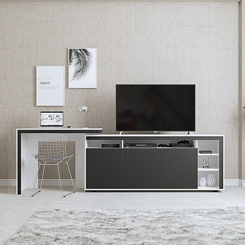 Combo Mueble Modular Rack De Tv Con Escritorio Integrado