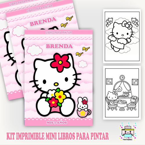 Kit Imprimible Mini Libro Personalizados Pintar Hello Kitty