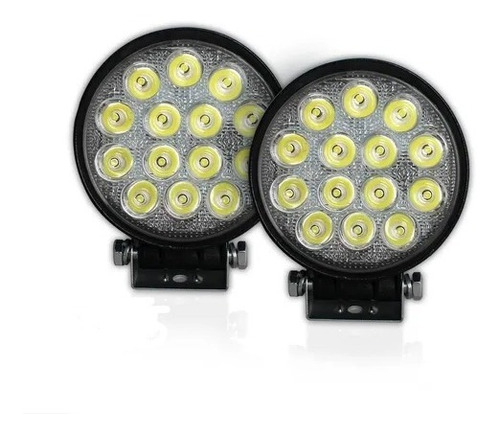 Par De Faros 14 Led Redondo 42w  Luz Blanca Fijo Y Estrobo